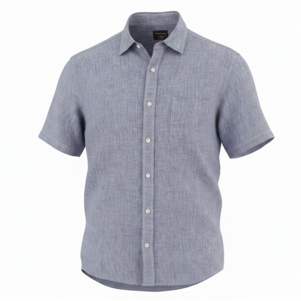 UNTUCKit Linen Shirt Mens 2XL Blue Solid Short Sleeve Button Up Casual Summer
